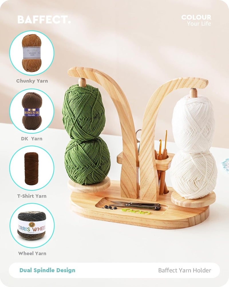 baffect Yarn Holder Magnetic, Yarn Ball Holder Wooden, Yarn Spindle with Double Spindles, Spinning Yarn Holder for Crochet Lovers (Natural) - Image 3